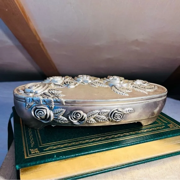 【GODINGER】 薔薇のジュエリーボックス【シルバープレート】ローズ GODINGER Silver-Plated Ornate Jewelry Box Chest Case VINTAGE
